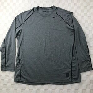 Nike Pro Shirt Mens 2XL XXL Gray Fitted Dri Fit Sports Performance Training Gym